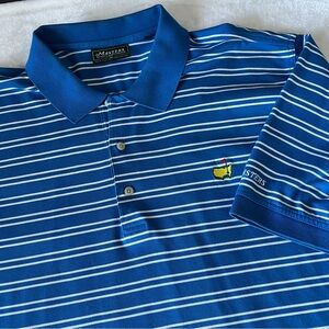 Masters Collection Polo Shirt Mens XL Blue Stripe 100% Cotton Short Sleeve
